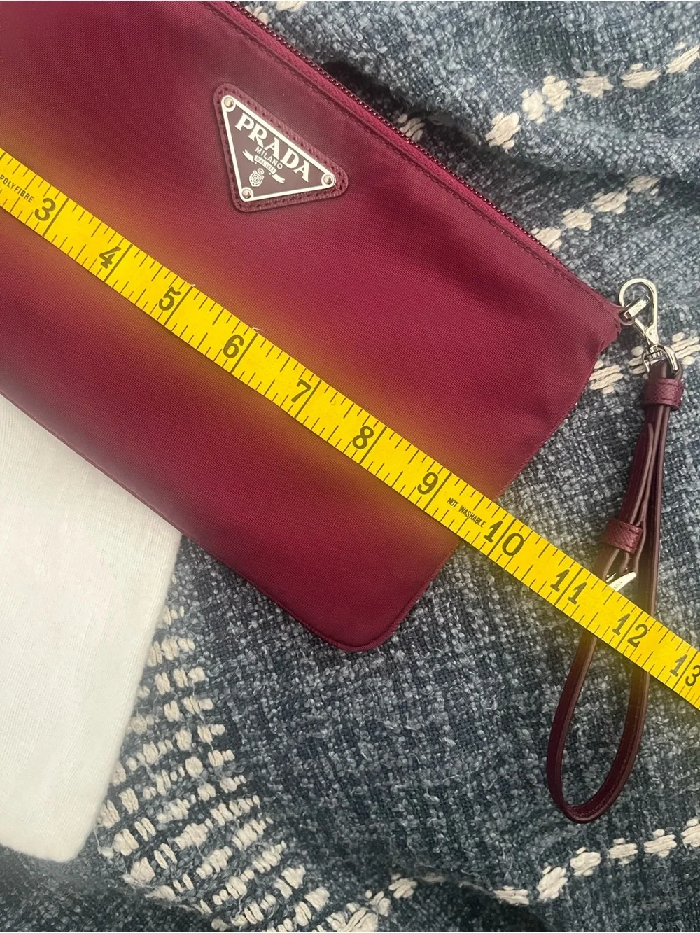 Prada Deep Burgundy Nylon Wristlet Clutch with Logo Plaque